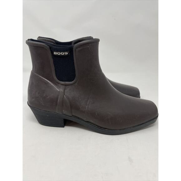 Bogs Valerie Ankle Rubber Rain Booties Slip On Women'S Size 7 Dark Brown - Picture 2 of 15